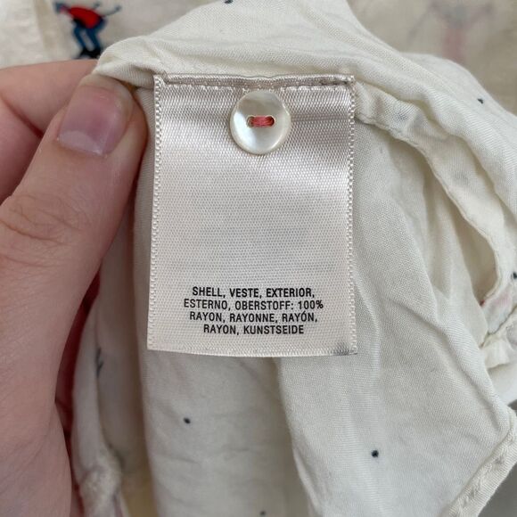 Maeve Anthropologie Skiers Pattern Off White Button Down Collared Shirt Size 0 - Picture 7 of 8